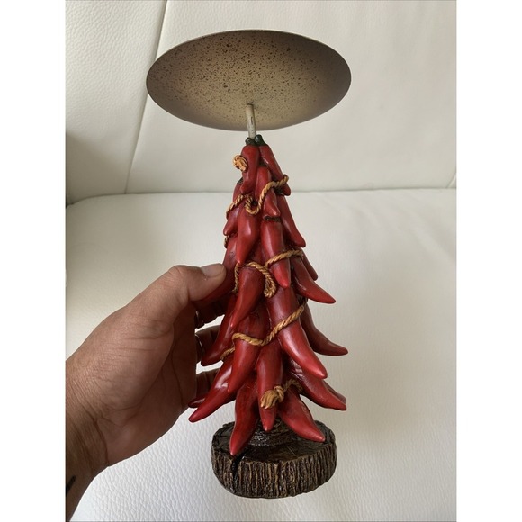 Red Chili Pepper Christmas Tree Pillar Candle Holder Southwest Holiday Decor - Picture 4 of 4